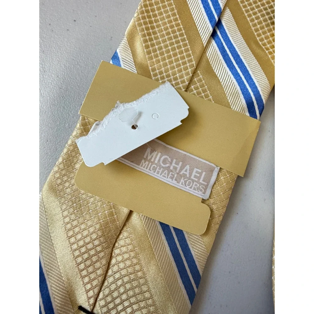 Michael Kors Mens Yellow Blue Striped 100% Silk Necktie Classic Tie NWT New